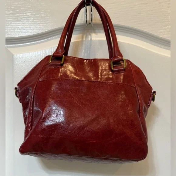 Elliott Lucca Red Dome Satchel  Bag Leather with Gold Accents & Crossbody Straps - Picture 4 of 10